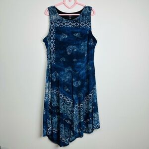 Simply Vera Vera Wang Asymmetrical Blue and White Bandanna Design Dress Size XL